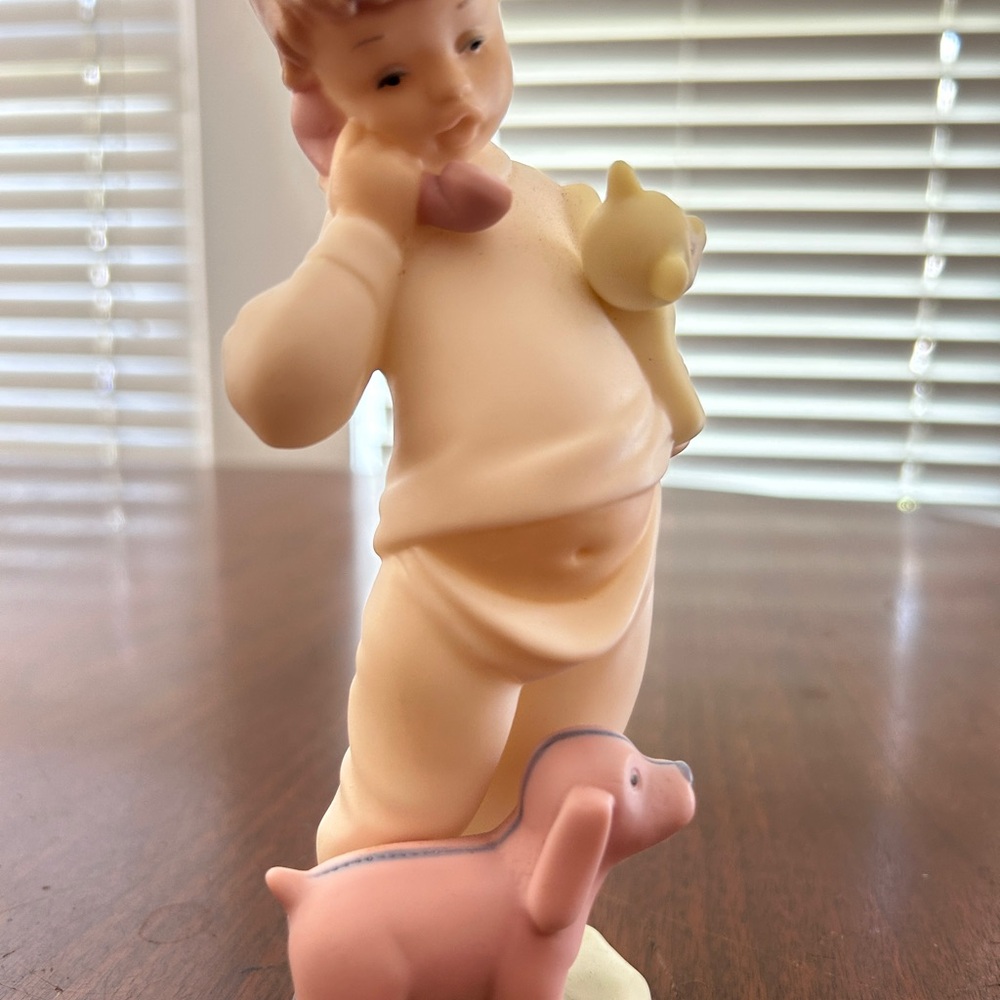Boy with dog and Teddy Figurine marked golden memories Hand made in  Spain 1991